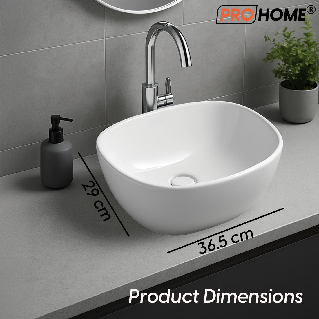 ProHome Zen Table Top Wash Basin – Modern Ceramic Countertop Sink with Glossy Finish