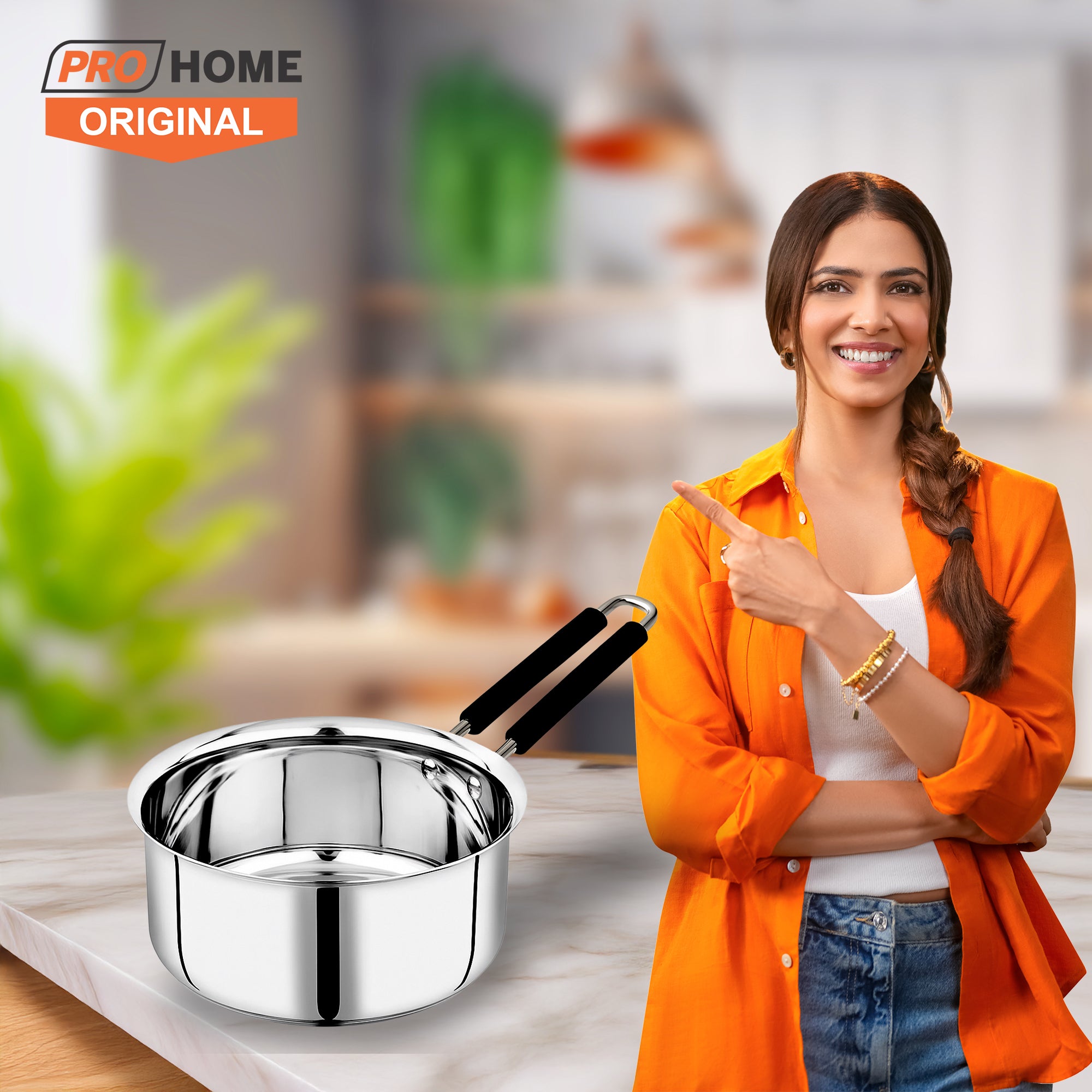 ProHome 1.6 L Stainless Steel Milk & Tea Pan | 16 cm | Double Handle | Induction Base | Mirror Finish