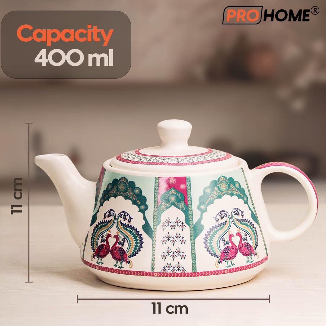ProHome Premium Ceramic Tea Set with Kettle, 2 Cups, Bowl & Tray – Pack of 5 (Multicolor)