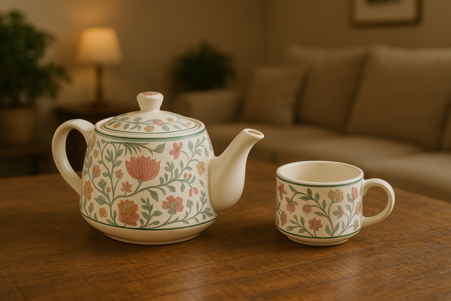 ProHome Elegant Floral Ceramic Tea Set – 7-Piece, Kettle & 6 Cups (Multicolor)