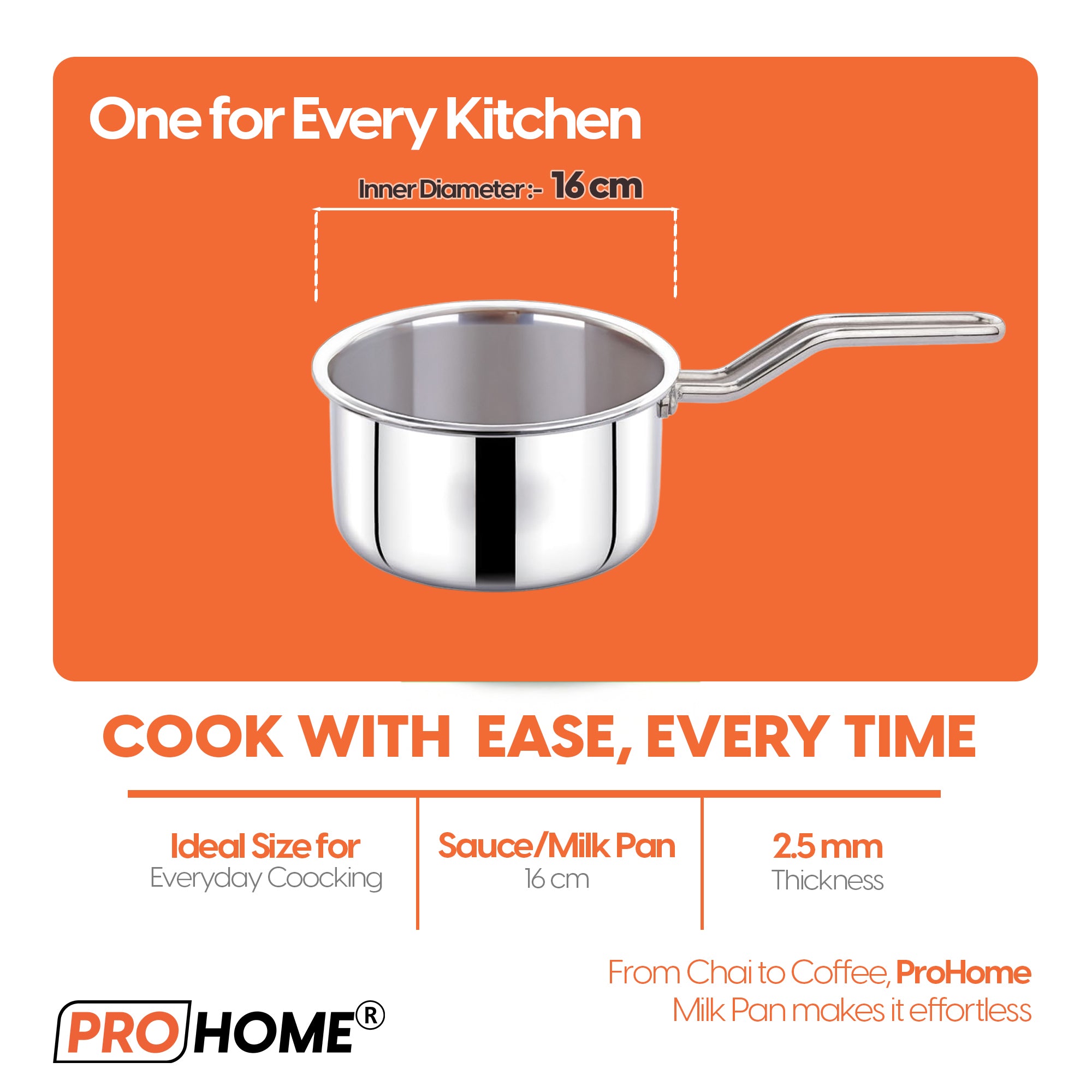 ProHome Spark Triply Stainless Steel Sauce Pan 16 cm (1.6L)