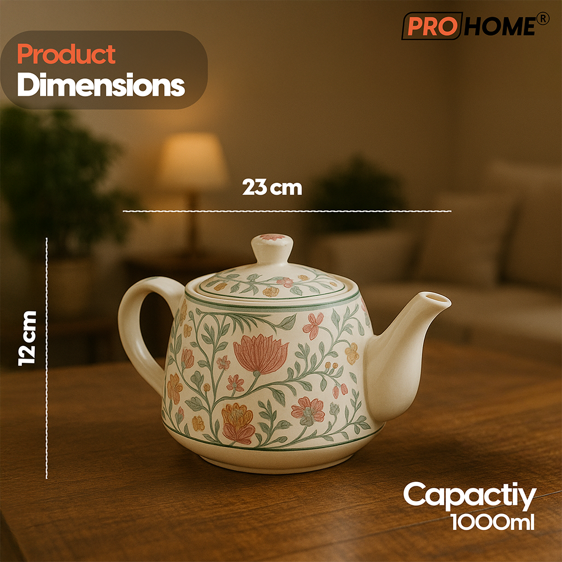 ProHome Elegant Floral Ceramic Tea Set – 7-Piece, Kettle & 6 Cups (Multicolor)