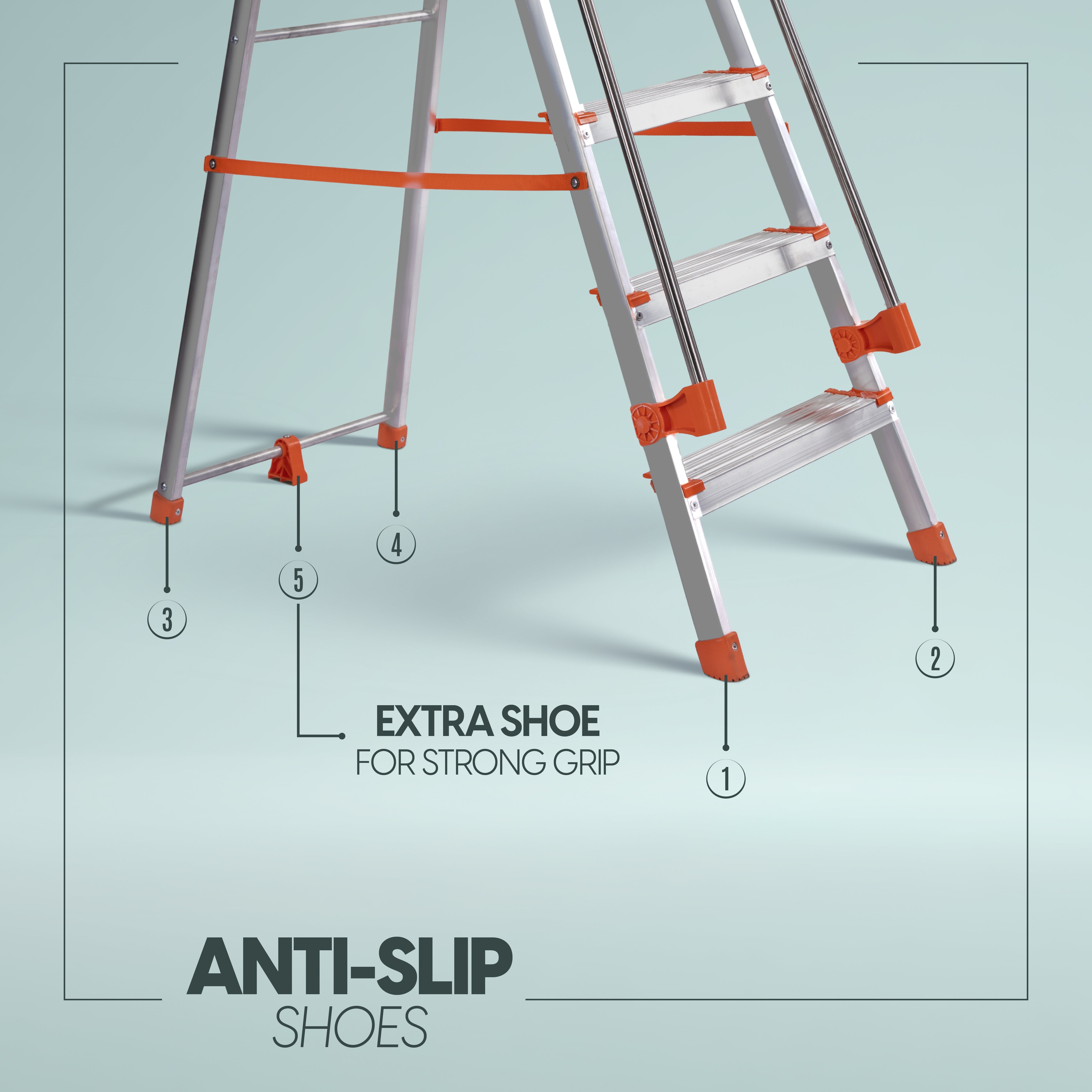 ProHome Hand Railing 5 Steps Aluminium Ladder with 5 Anti-Slip Shoes (With Platform)