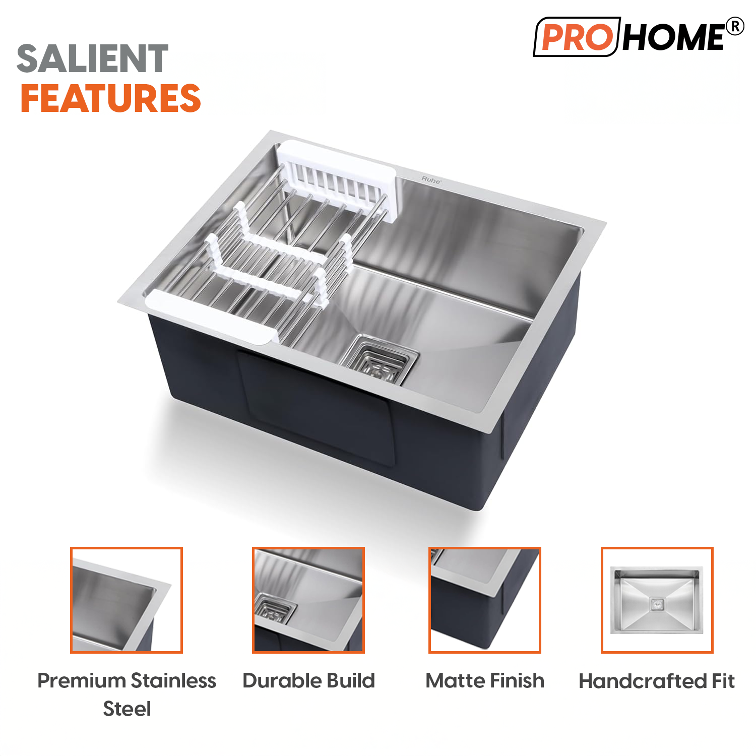 ProHome Single Bowl Handmade Kitchen Sink with Basket – 24"x18"x10" Satin Finish, Top Mount