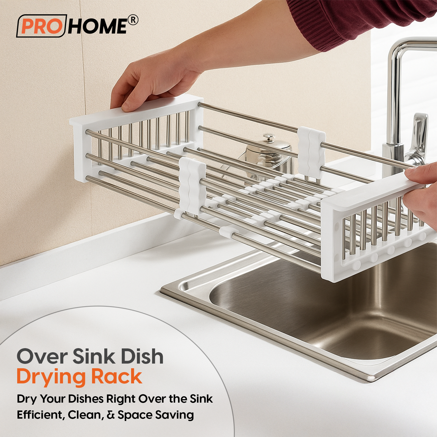 ProHome Single Bowl Handmade Kitchen Sink with Basket – 24"x18"x10" Satin Finish, Top Mount