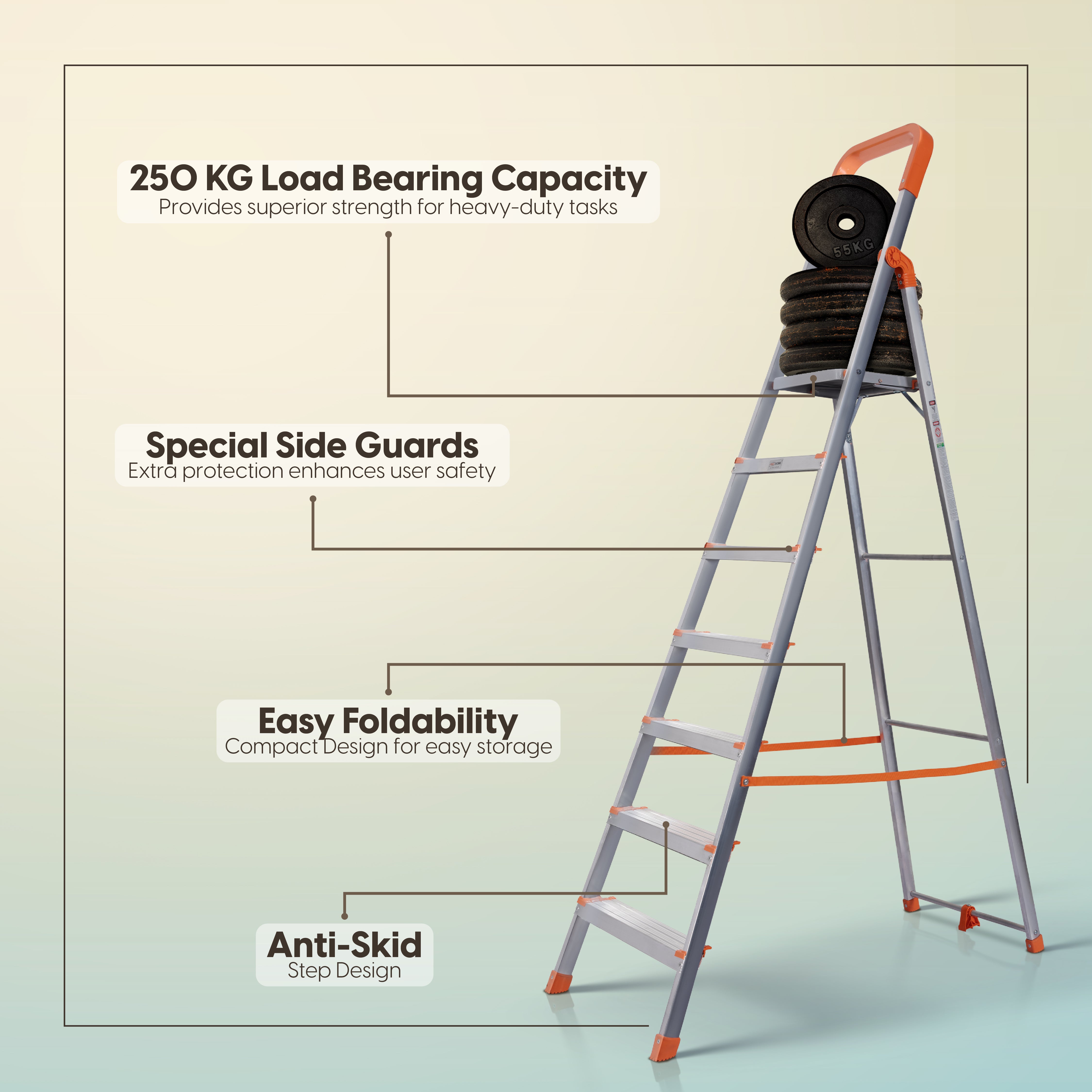ProHome Aqua 7 Step Aluminum Ladder with 5 Anti Slip Shoes (With Platform)