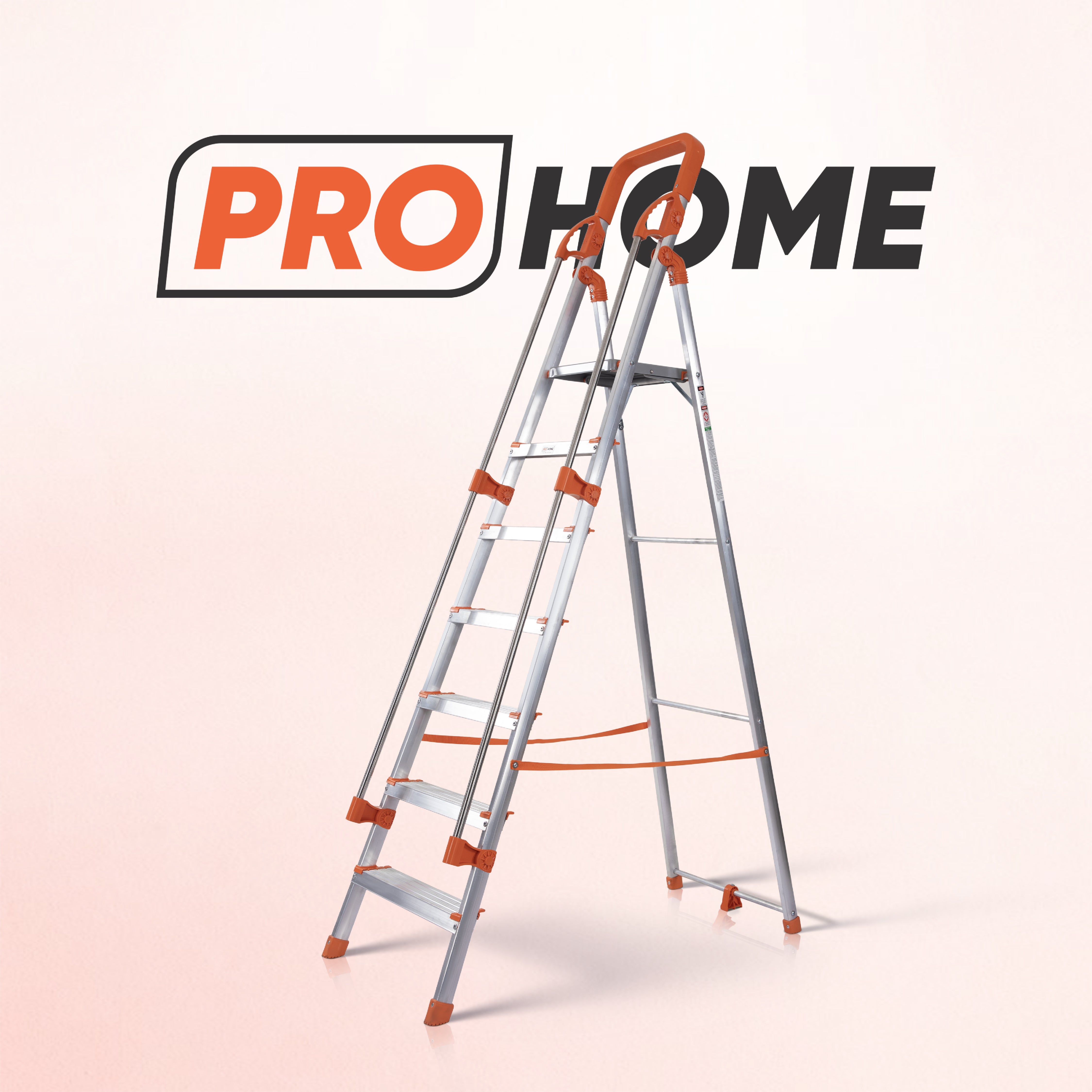 ProHome 7 Step Aluminum Ladder with Hand Railing & Platform | Anti-Slip Shoes, Heavy Duty Foldable Ladder for Home & Office Use