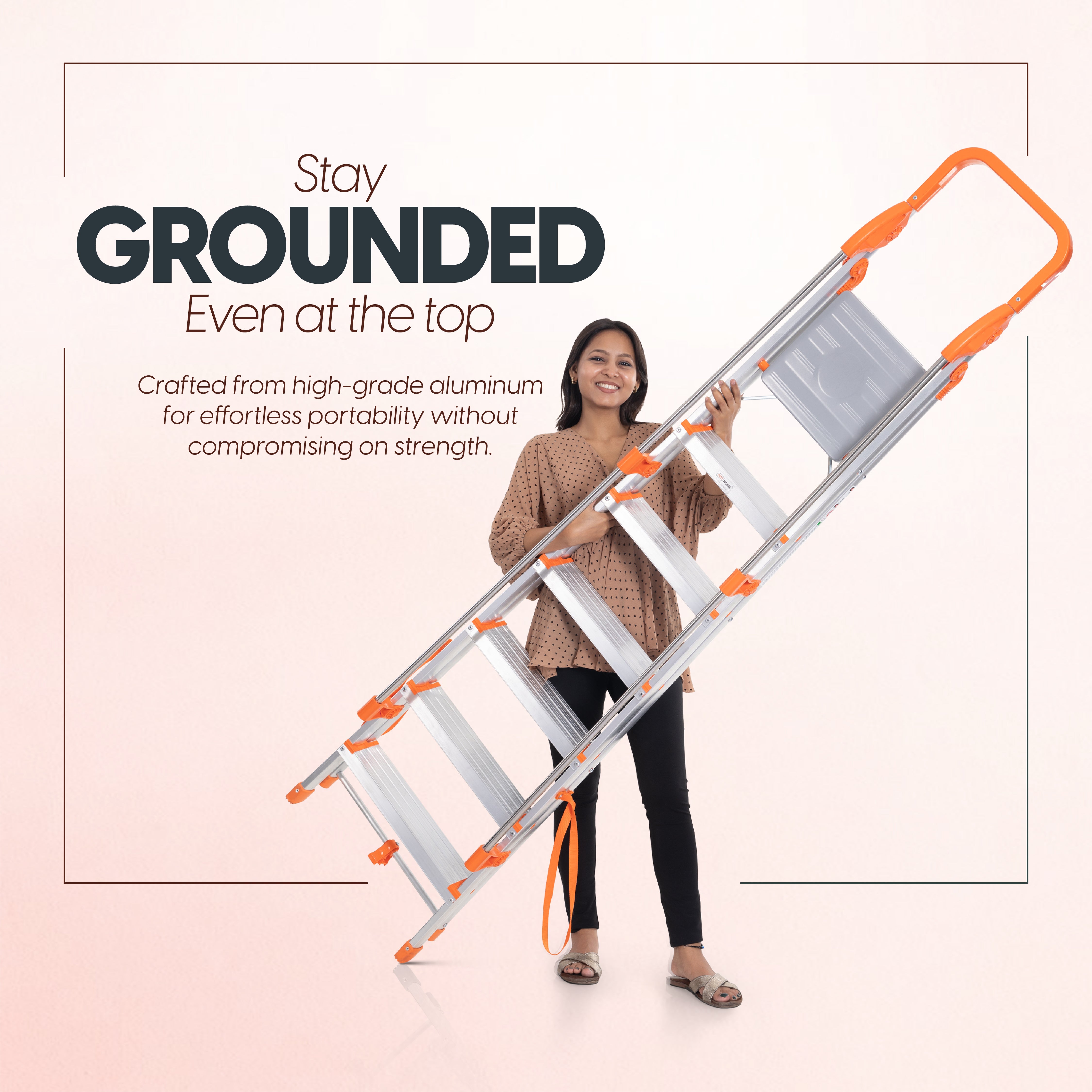 ProHome Hand Railing 7 Steps Aluminium Ladder with 5 Anti-Slip Shoes (With Platform)