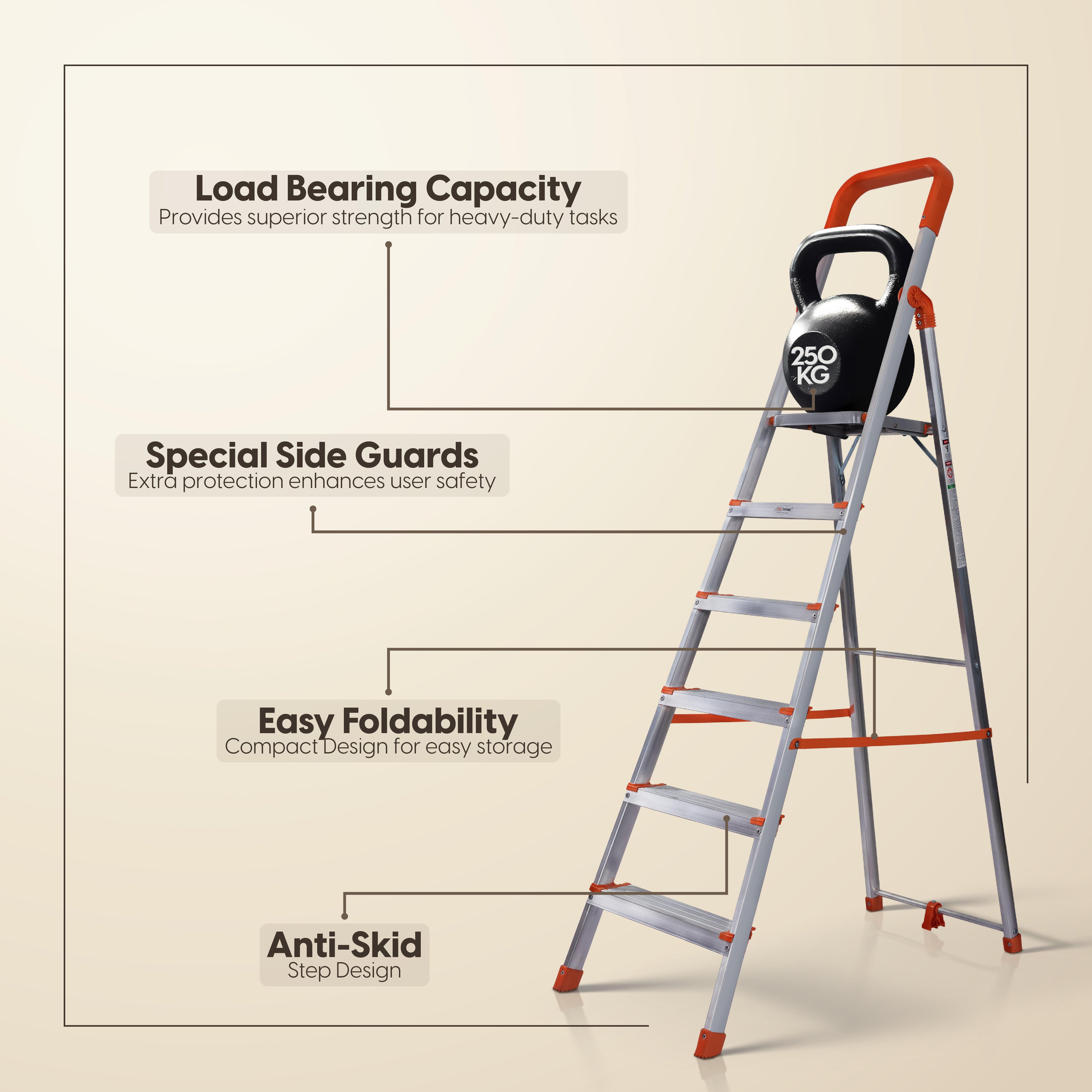 PROHOME Aqua 6 Step Aluminum Ladder with 5 Anti Slip Shoes (With Platform)