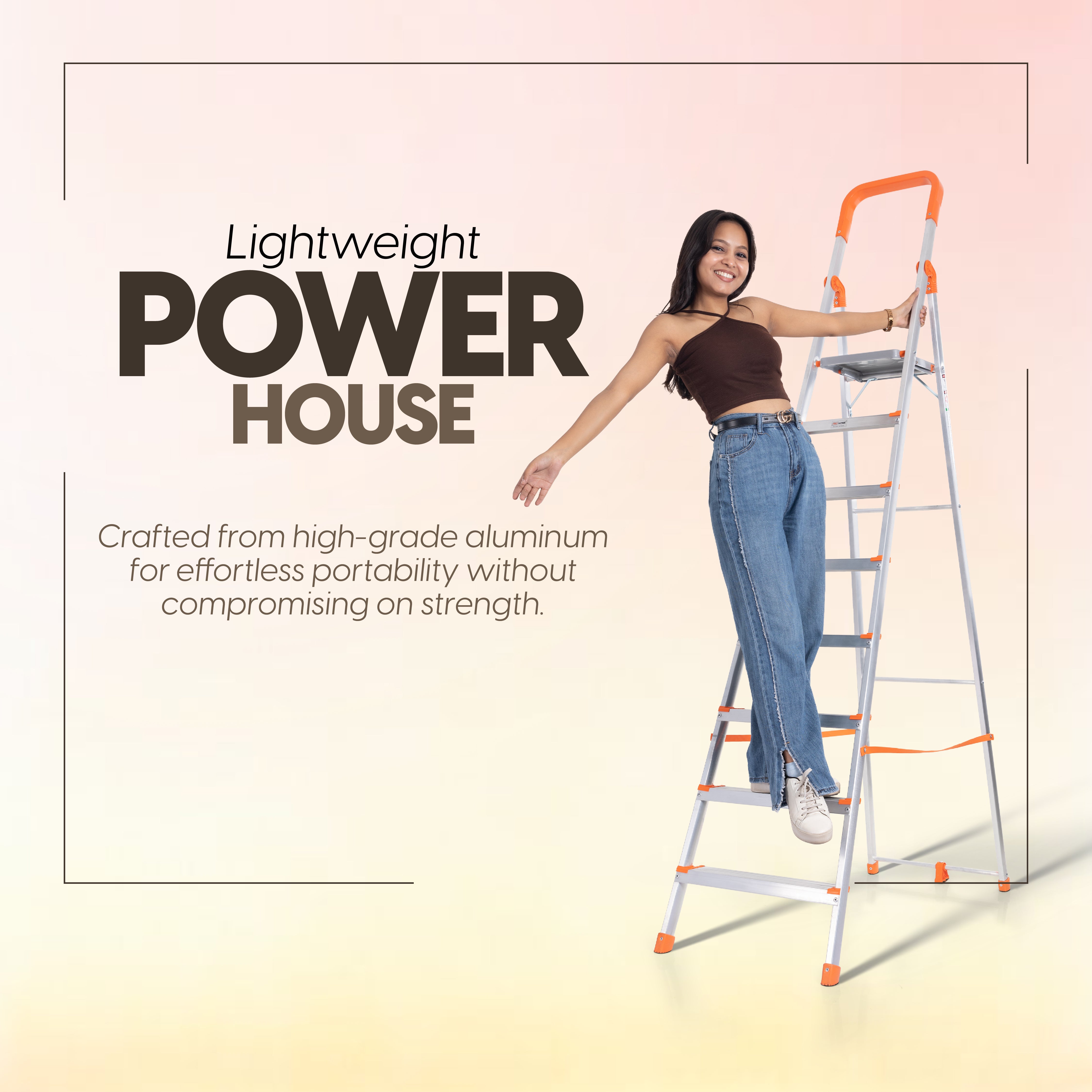 Aqua 8 Step Aluminum Ladder with 5 Anti Slip Shoes (With Platform)