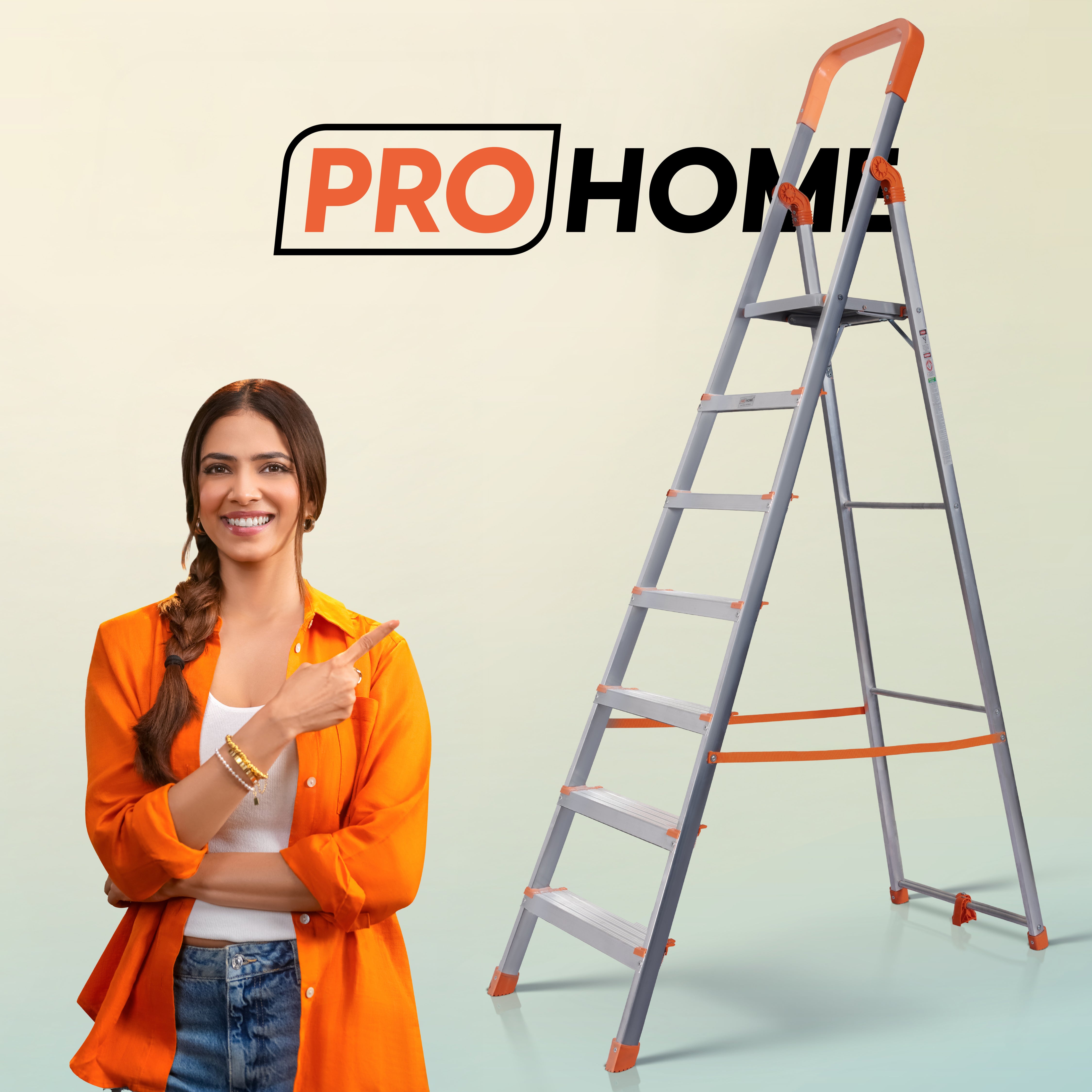 Aqua 7 Step Aluminum Ladder with 5 Anti Slip Shoes (With Platform)