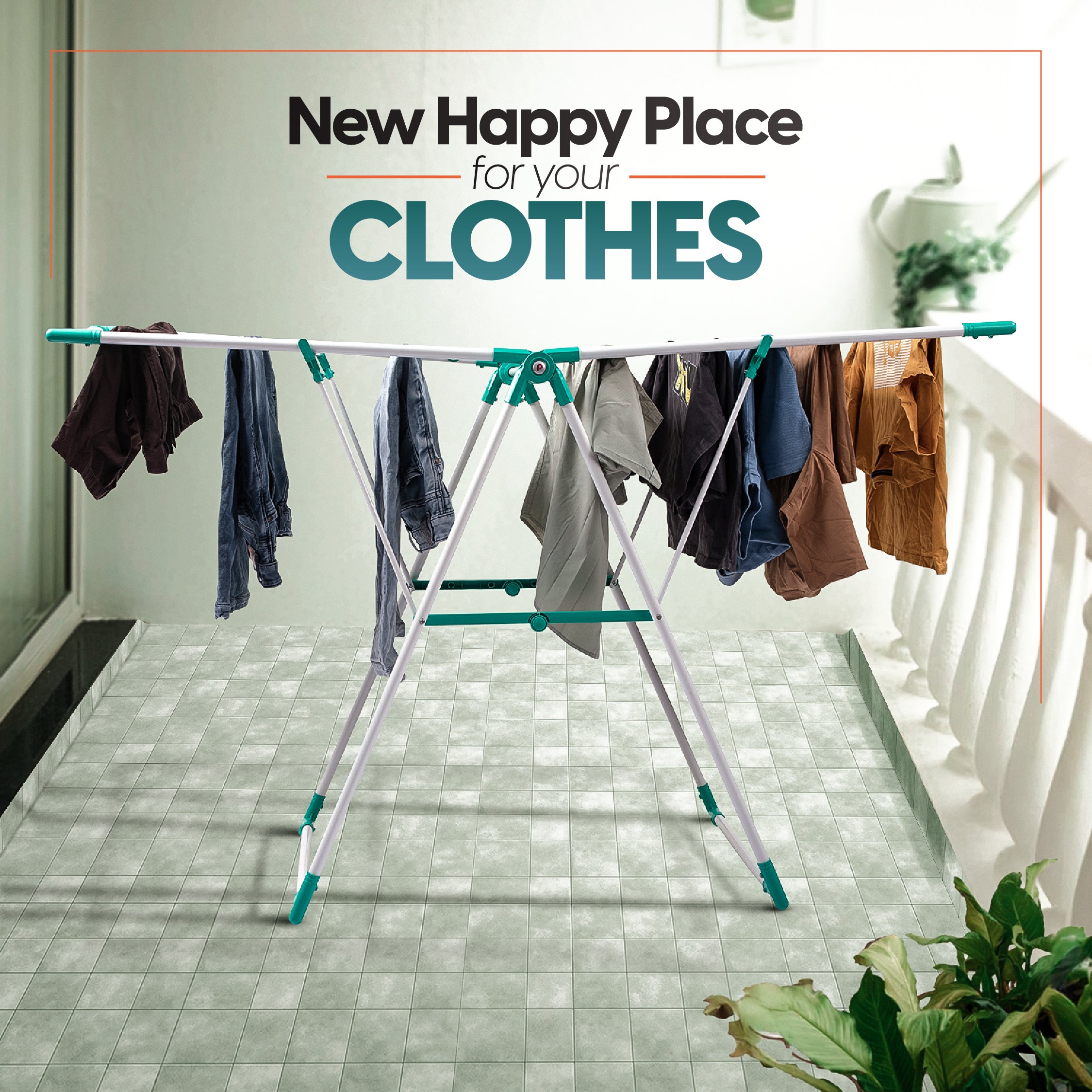 New Happy Place White and Green Cloth Dryer Stand