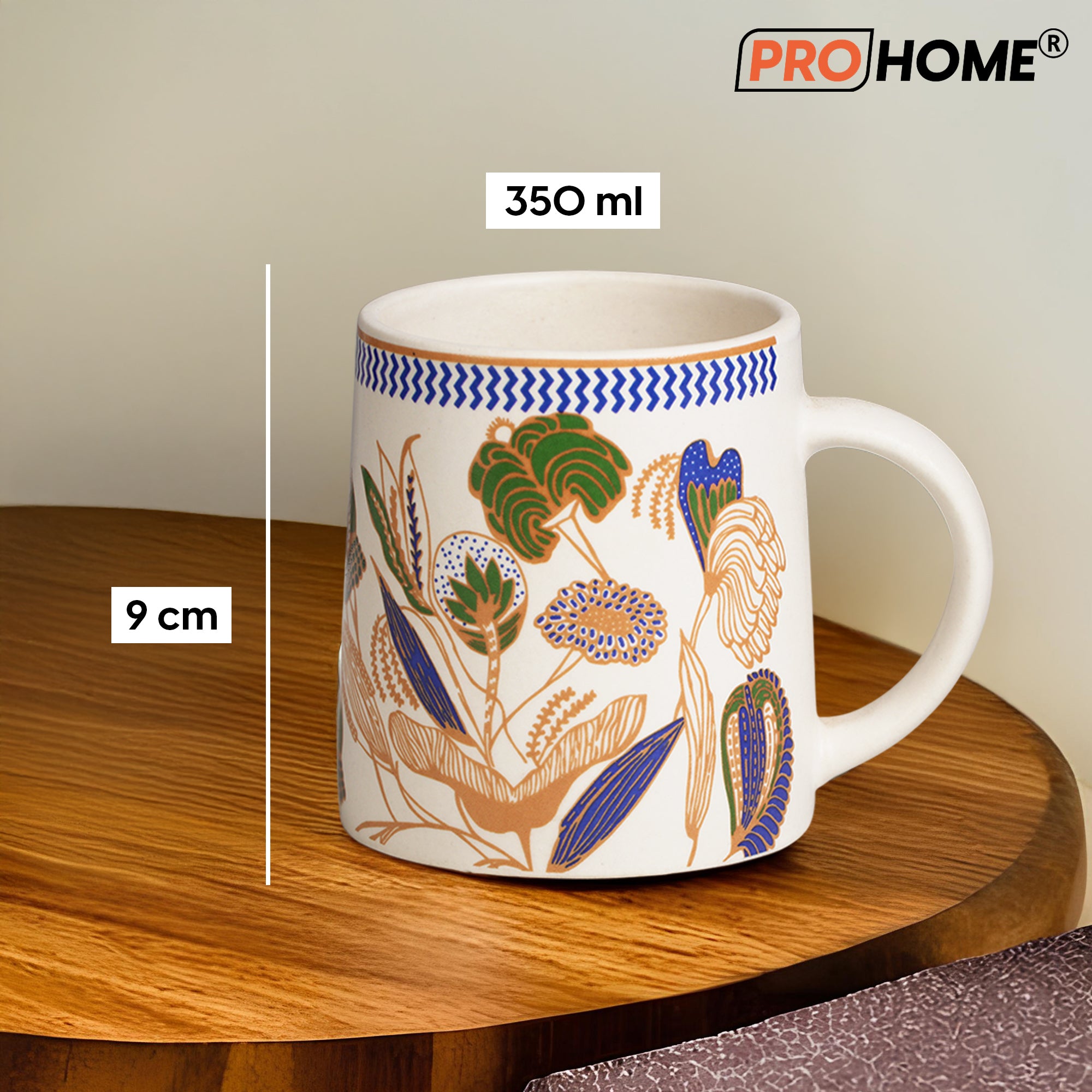 ProHome 4-Piece Ceramic Coffee & Tea Mugs – 350ml, Floral Design