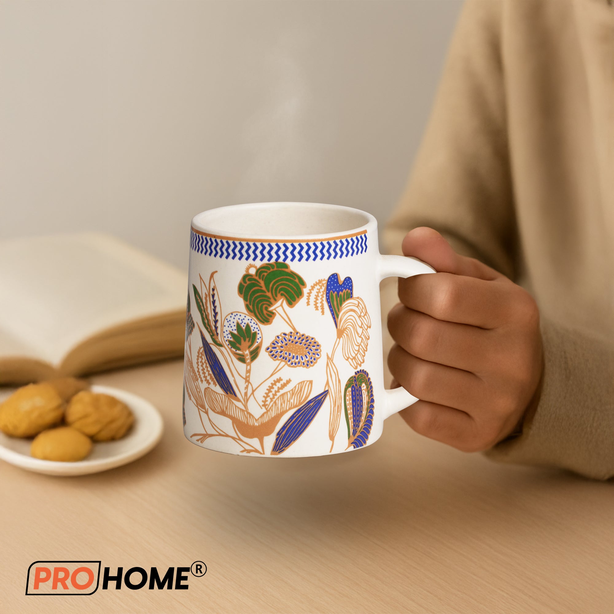 ProHome 4-Piece Ceramic Coffee & Tea Mugs – 350ml, Floral Design