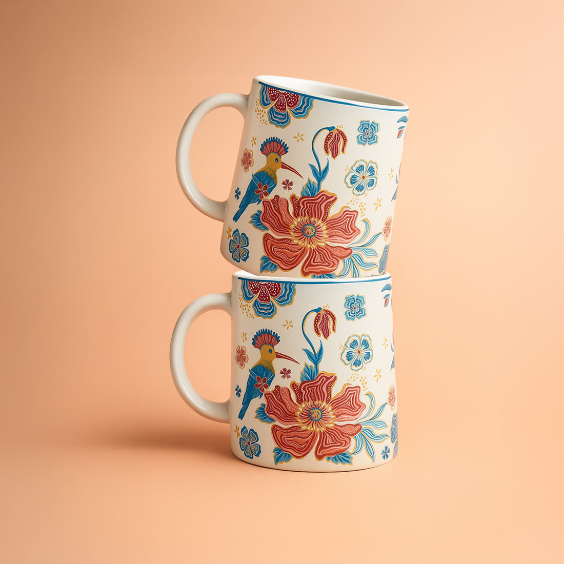 ProHome Pack of 2 Ceramic Mug Set – 350 ml, Cream Base with Multicolor Floral Print