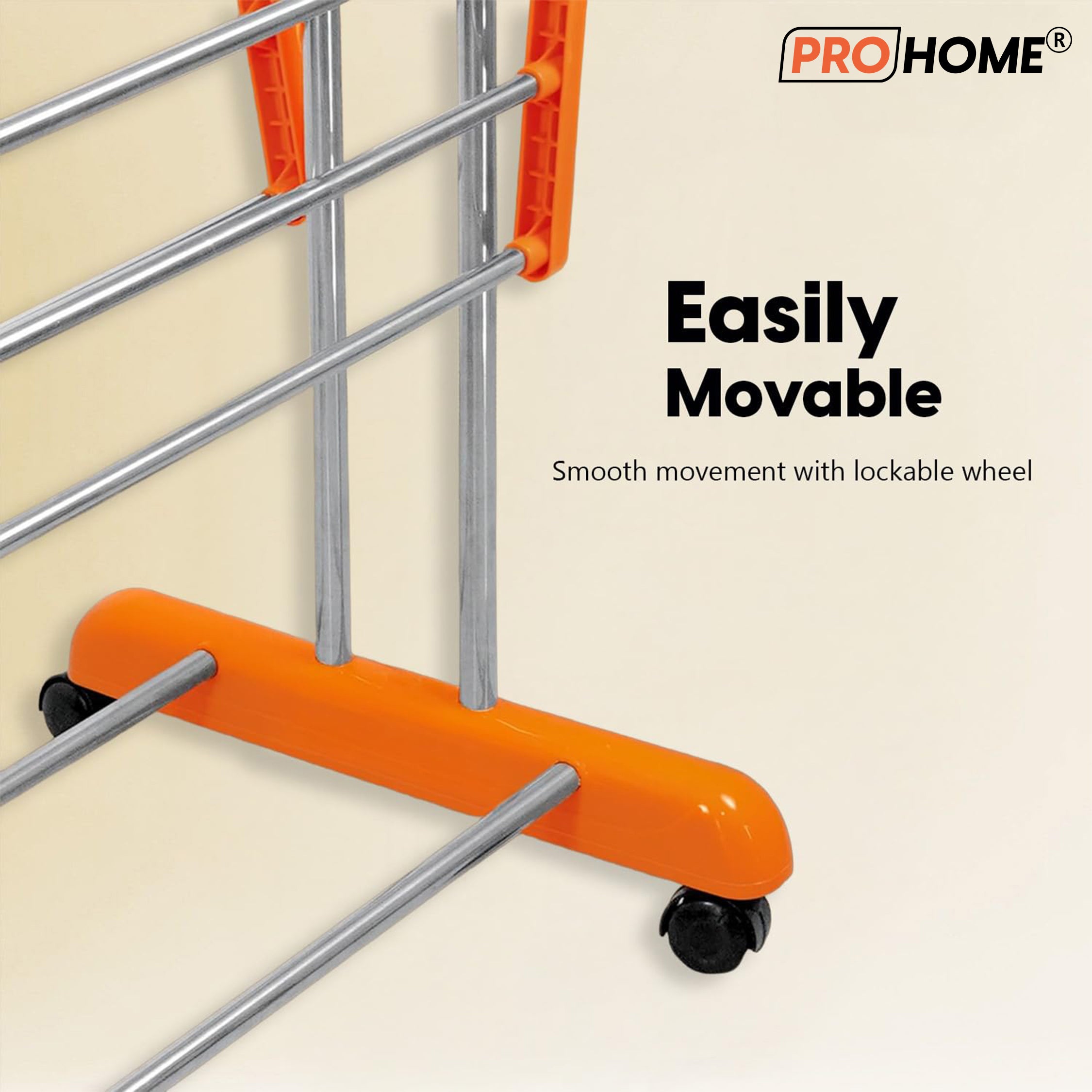 ProHome 3-Tier Steel Floor Cloth Drying Stand with Wheels | Rust-Free Premium Build