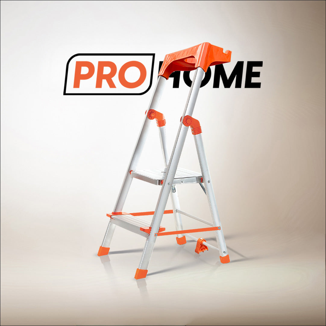 ProHome Apex 2 Step Heavy Duty Ladder with Tool Tray & Anti-Slip Shoes | Compact Aluminum Step Ladder for Home & Office Use