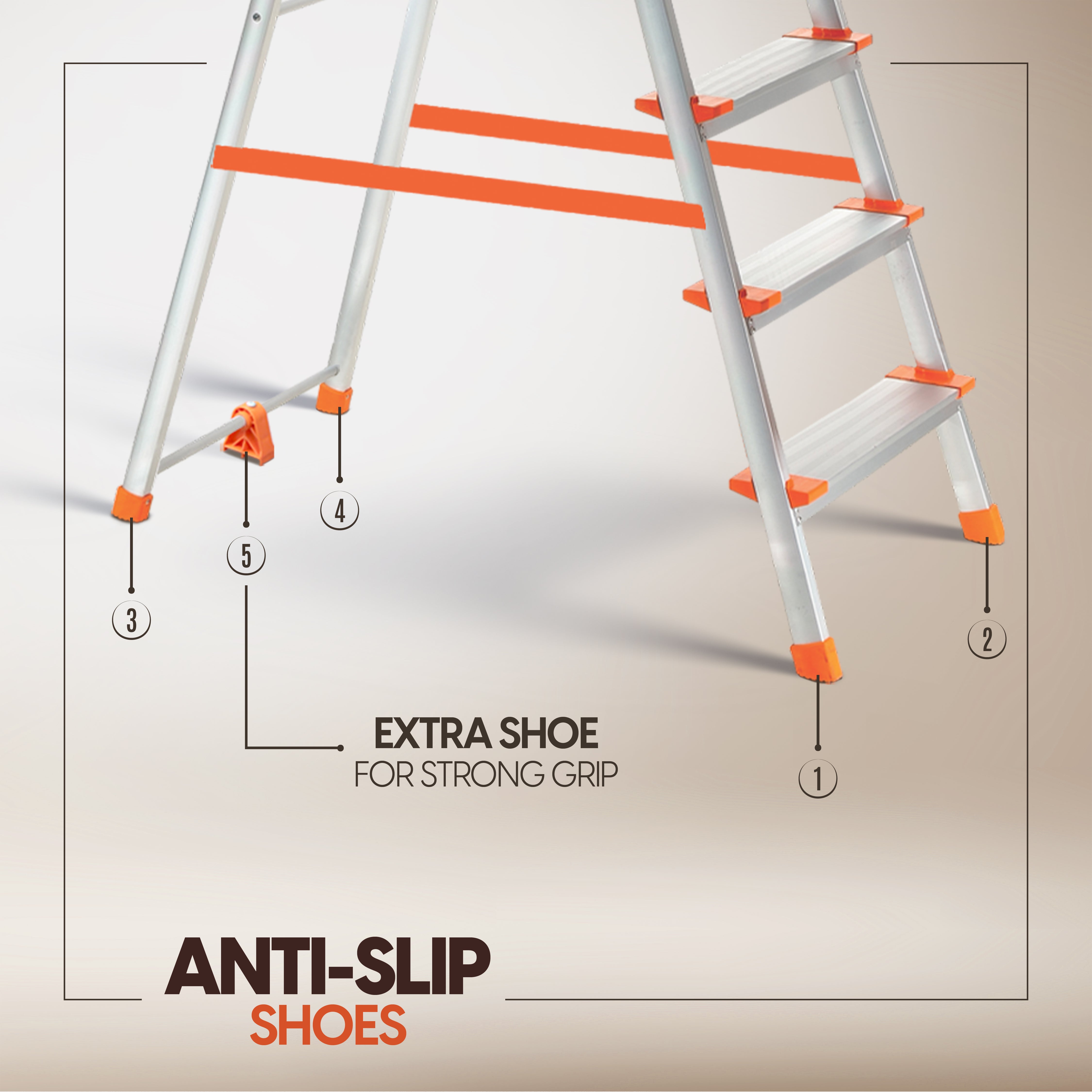 ProHome Apex 3 Steps Heavy-Duty Ladder with Tool Tray & 5 Anti Slip Shoes