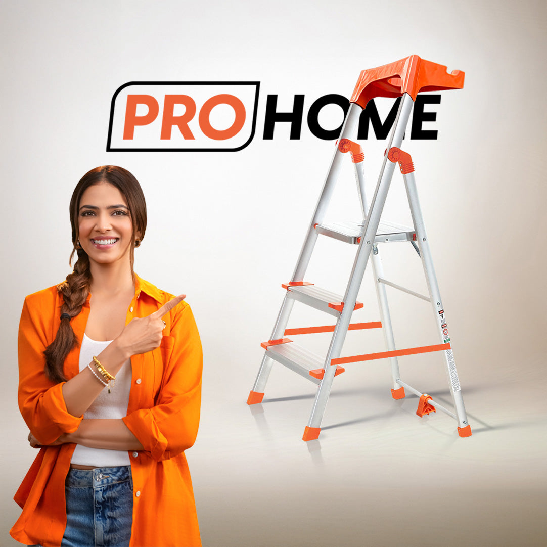 ProHome Apex 3 Steps Heavy-Duty Ladder with Tool Tray & 5 Anti Slip Shoes