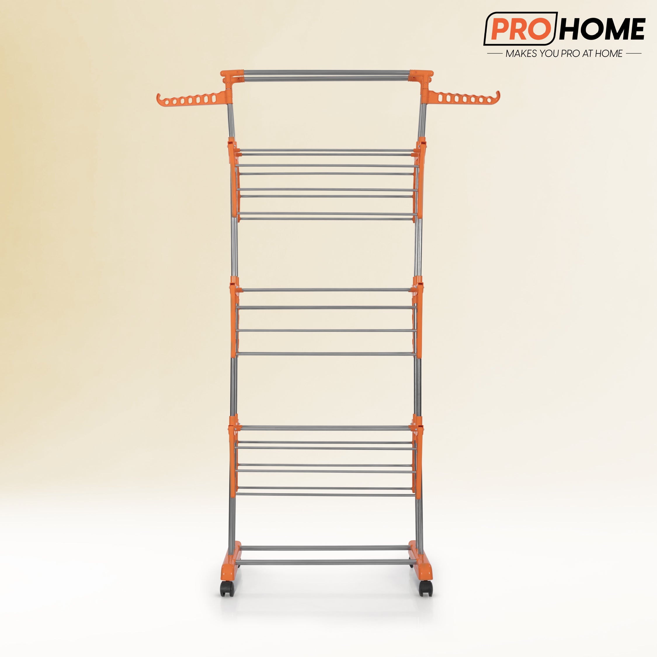 ProHome 3-Tier Steel Floor Cloth Drying Stand with Wheels | Rust-Free Premium Build