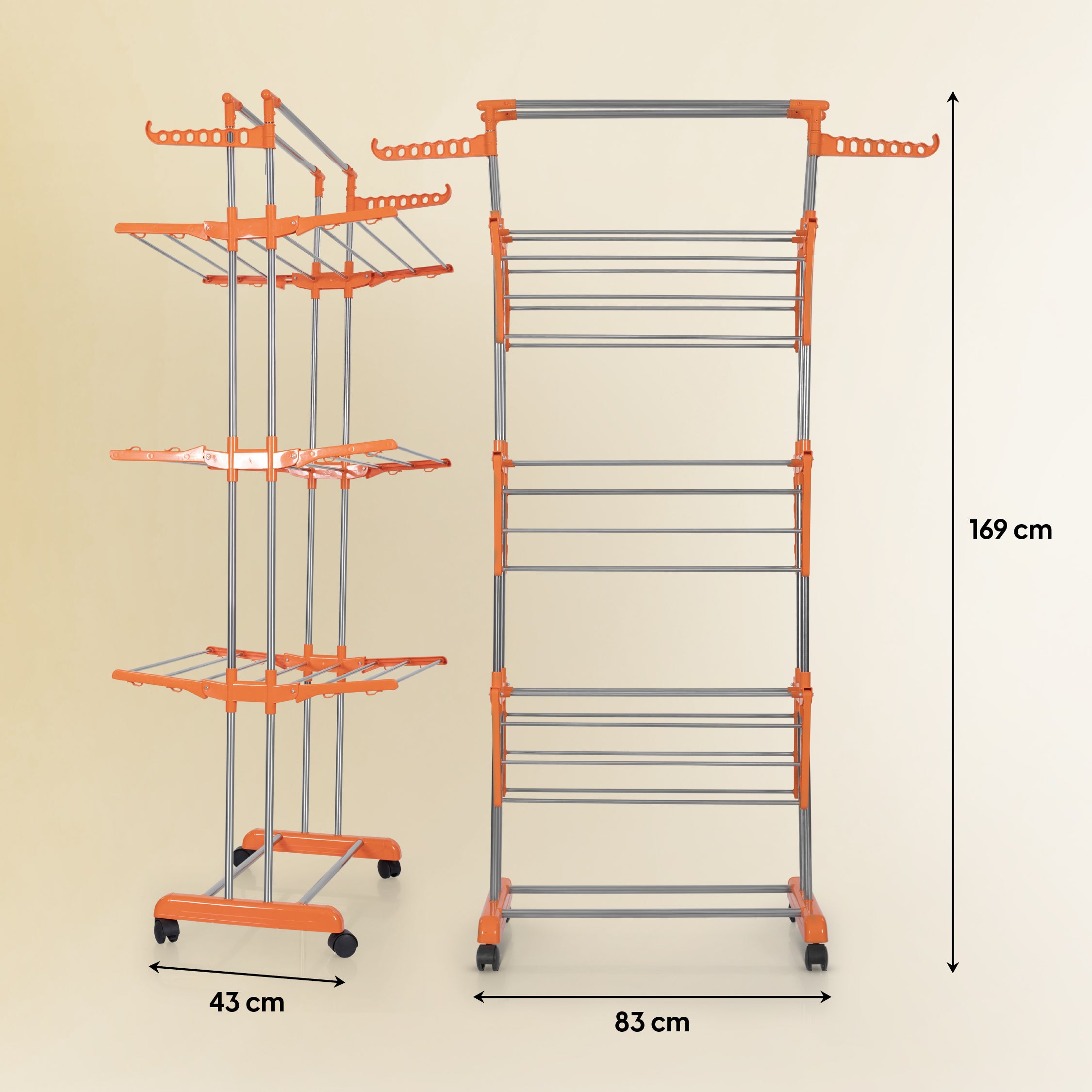 ProHome 3-Tier Steel Floor Cloth Drying Stand with Wheels | Rust-Free Premium Build