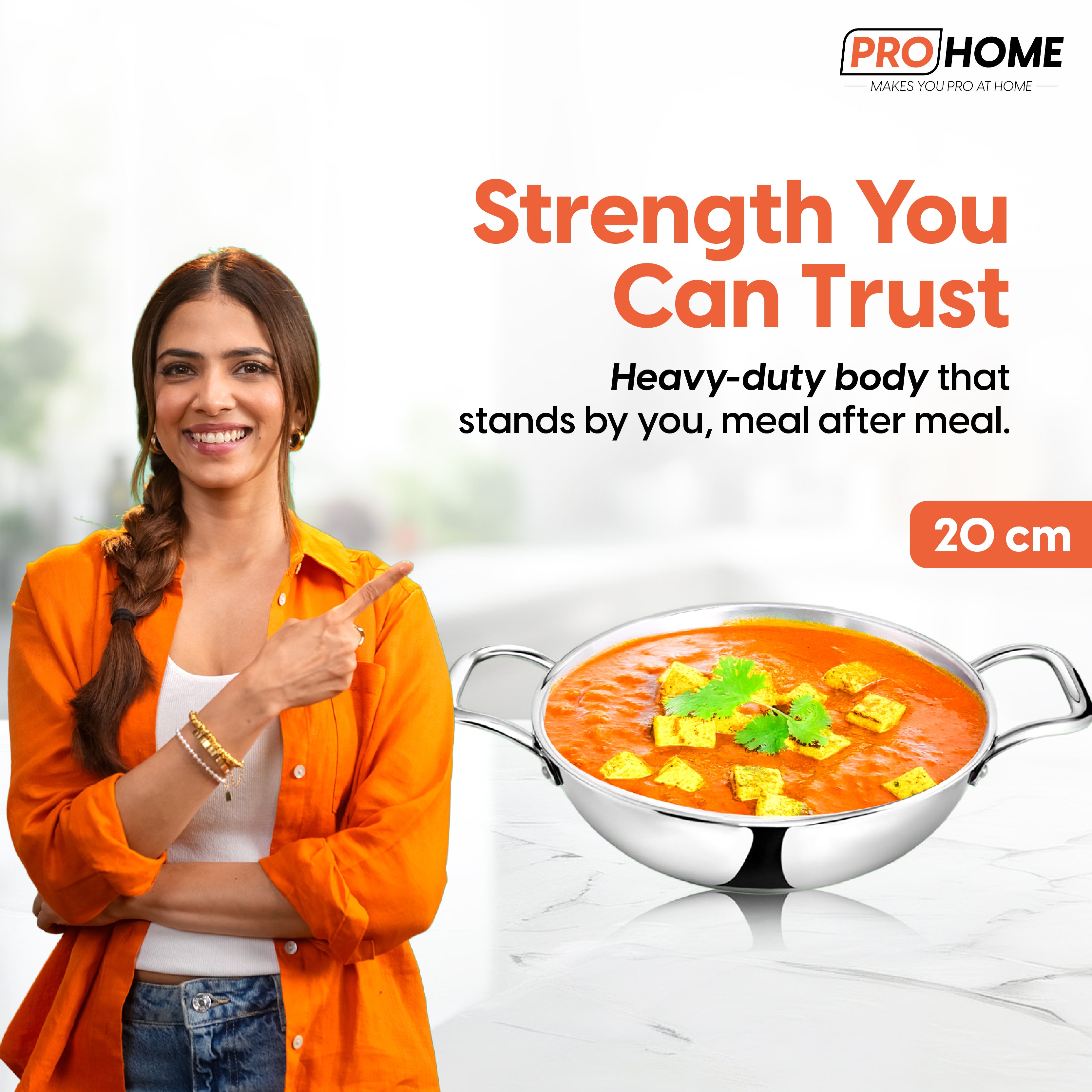 ProHome Triply Stainless Steel Kadhai 20 cm | 1.53 L Capacity