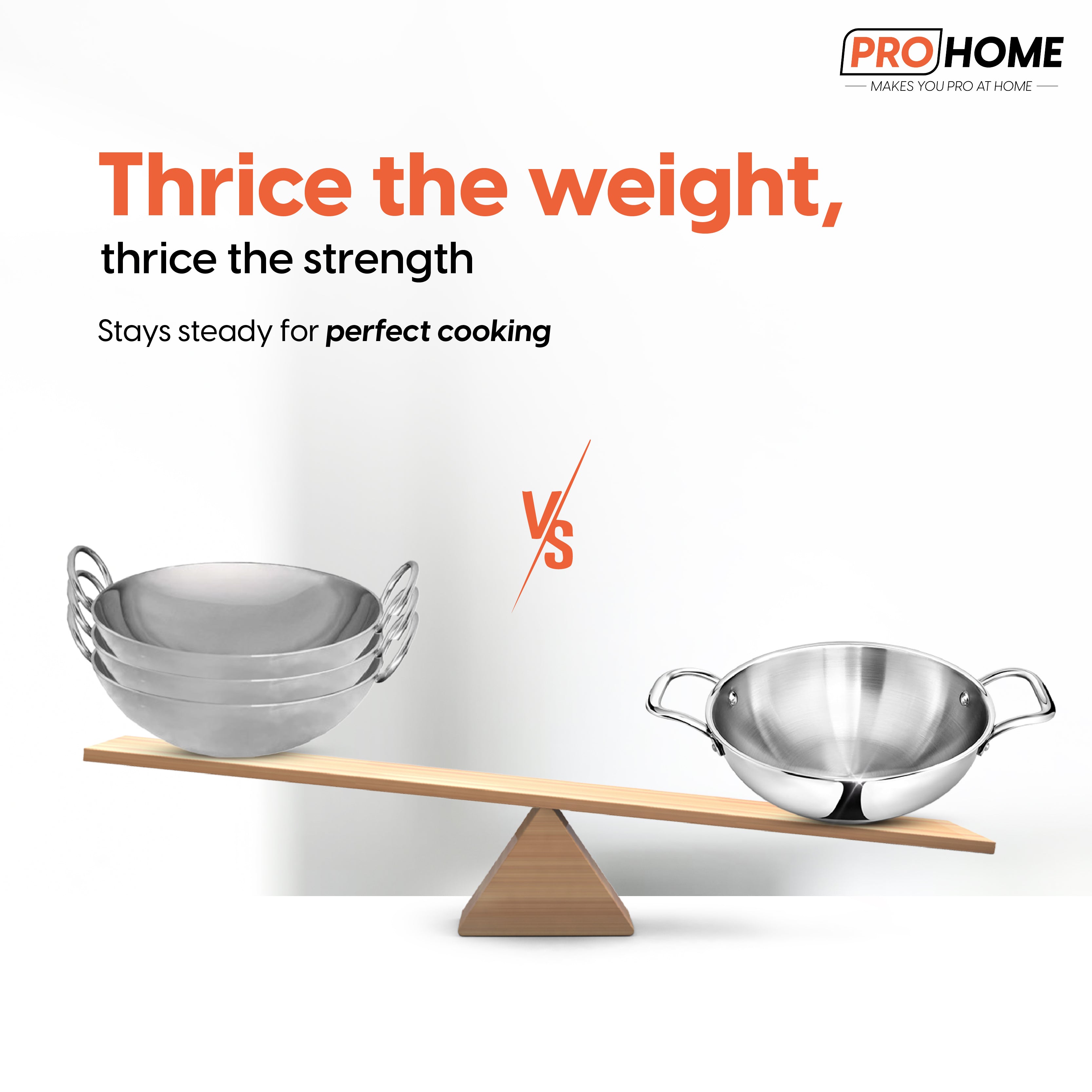 ProHome Triply Stainless Steel Kadhai 20 cm | 1.53 L Capacity