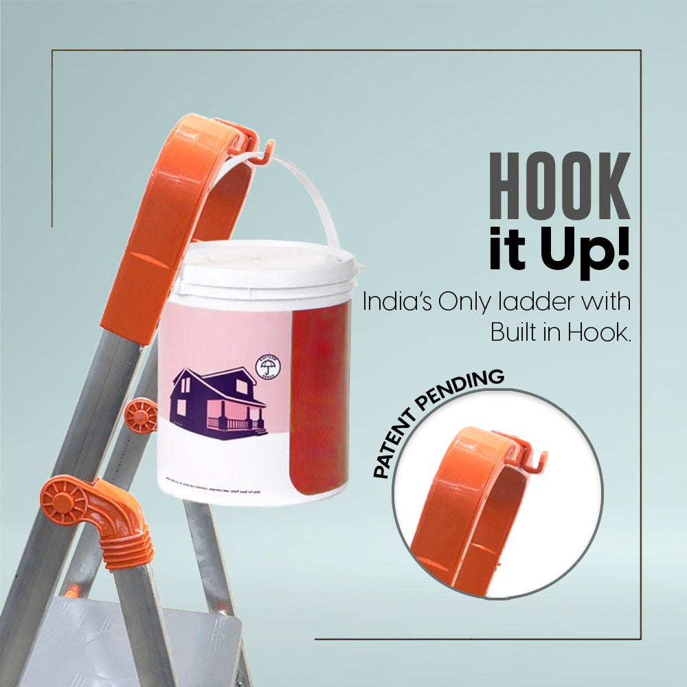 ProHome Hand Railing 5 Steps Aluminium Ladder with 5 Anti-Slip Shoes (With Platform)