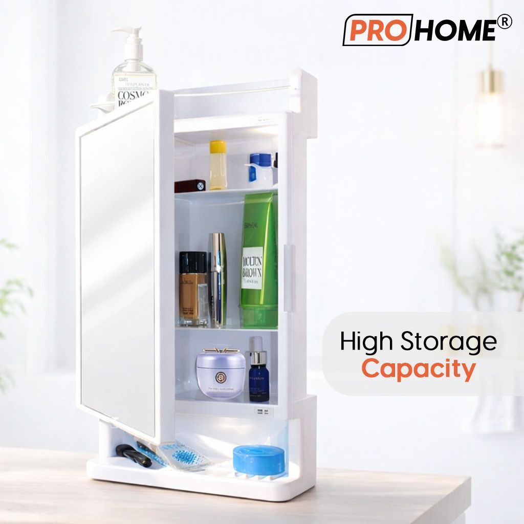 ProHome Wall Mirror Cabinet with 6 Shelves | Bathroom Storage Organizer – White
