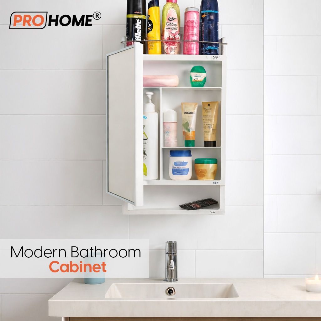 ProHome Wall Mirror Cabinet with 6 Shelves | Bathroom Storage Organizer – White