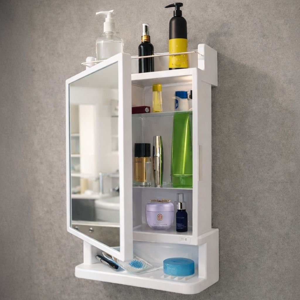 ProHome Wall Mirror Cabinet with 6 Shelves | Bathroom Storage Organizer – White