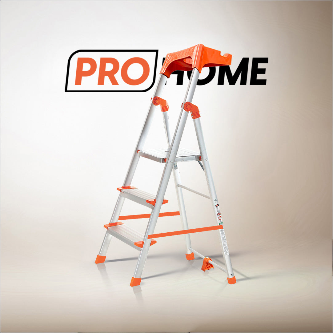 ProHome Apex 3 Step Heavy Duty Ladder with Tool Tray & 5 Anti-Slip Shoes | Compact Aluminum Step Ladder for Home, Kitchen & Office Use