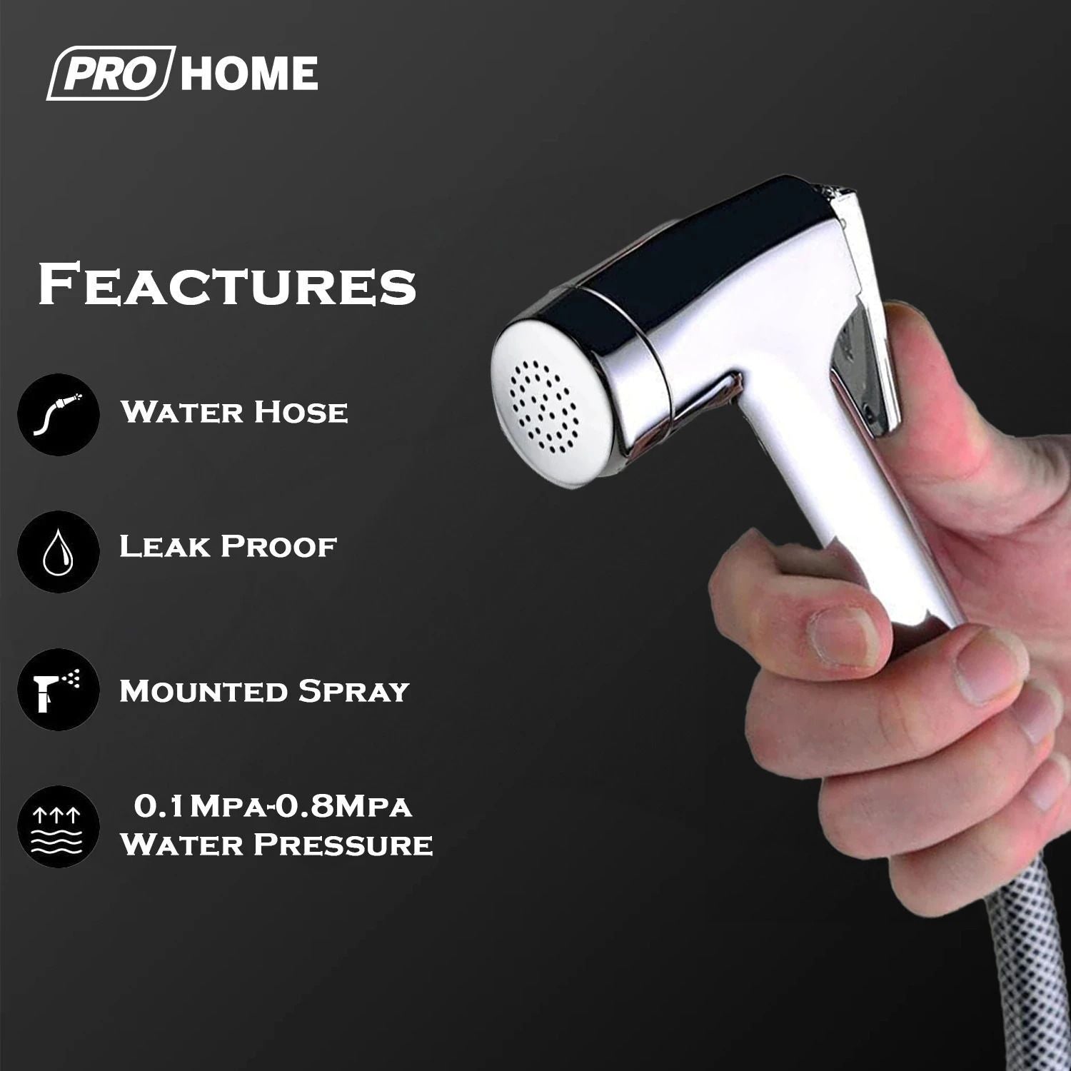 ProHome ABS Health Faucet with 1m Hose & Wall Hook – Chrome Finish