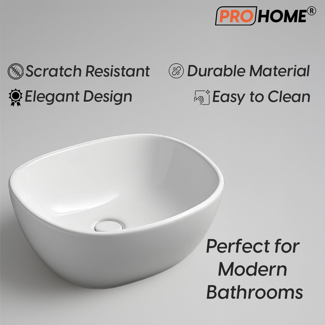 ProHome Zen Table Top Wash Basin – Modern Ceramic Countertop Sink with Glossy Finish