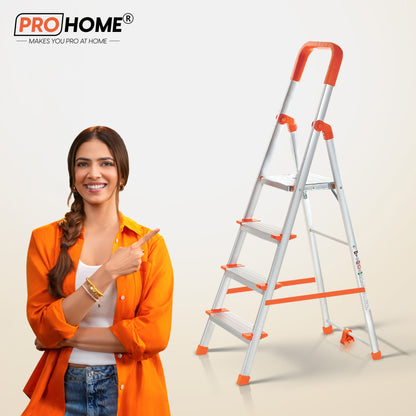 ProHome Aqua 4 Step Aluminum Ladder with Anti-Slip Shoes and Wide Platform