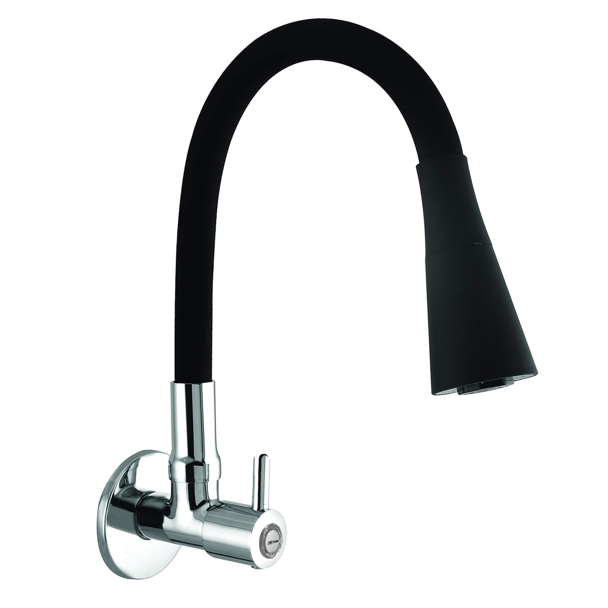 ProHome Brass Sink Tap with 360° Flexible Black Silicone Neck | Dual Flow Hot & Cold Water Tap with Wall Flange (Wall Mount)