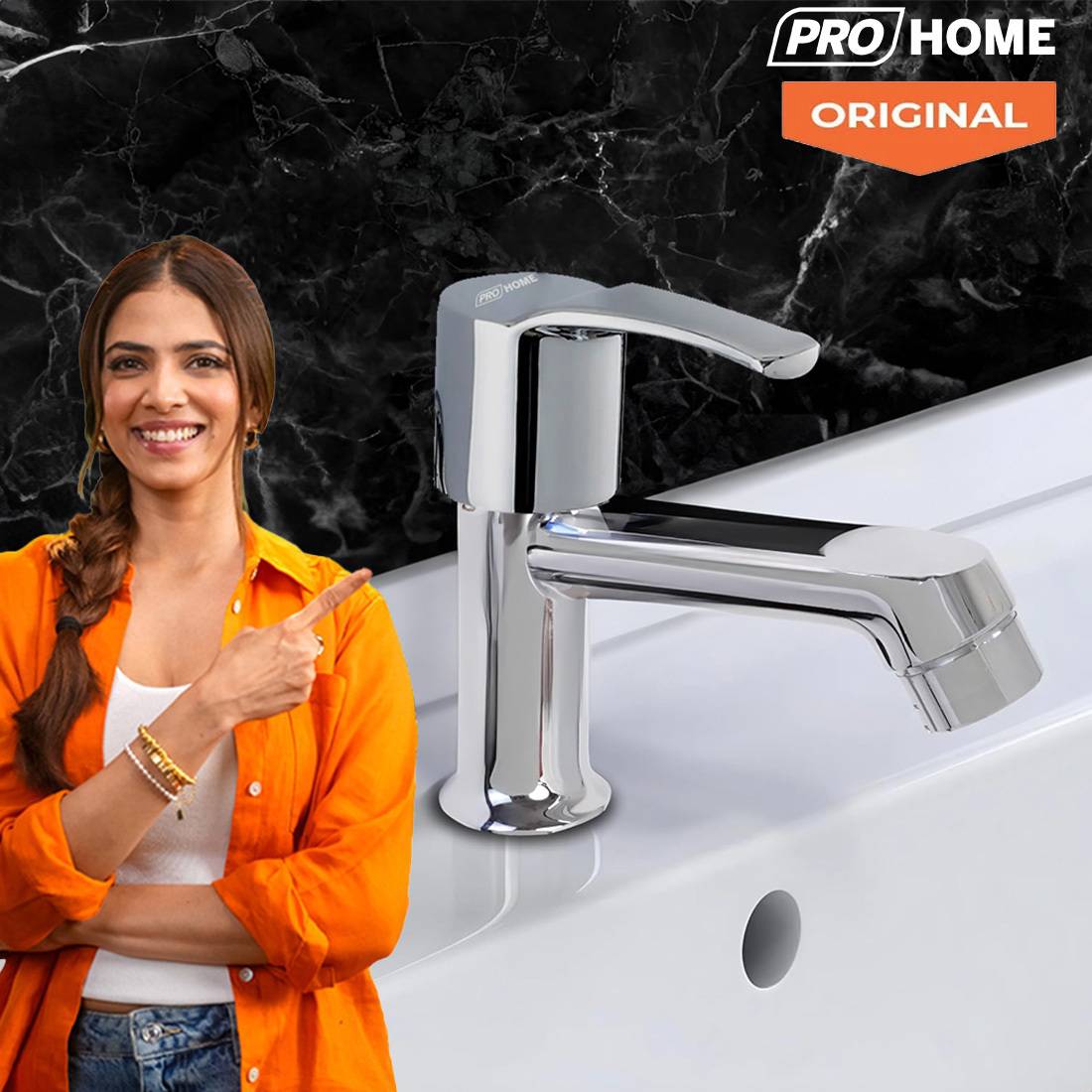 ProHome Pureflow Premium Brass Pillar Tap | Stylish Hot & Cold Water Bib Faucet for Kitchen & Bathroom Sink | Durable, Rust-Resistant Basin Tap