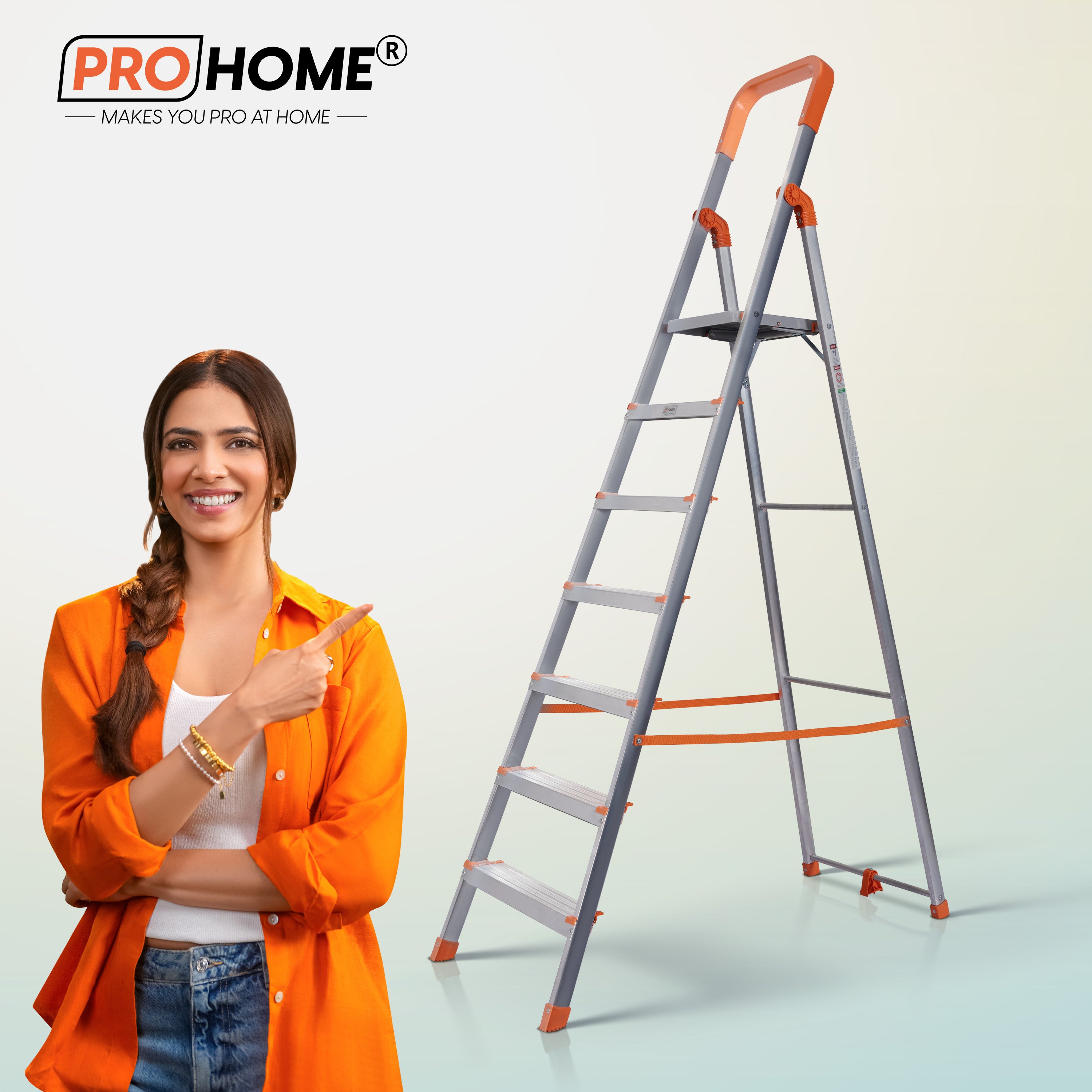ProHome Aqua 7 Step Aluminum Ladder with 5 Anti Slip Shoes (With Platform)