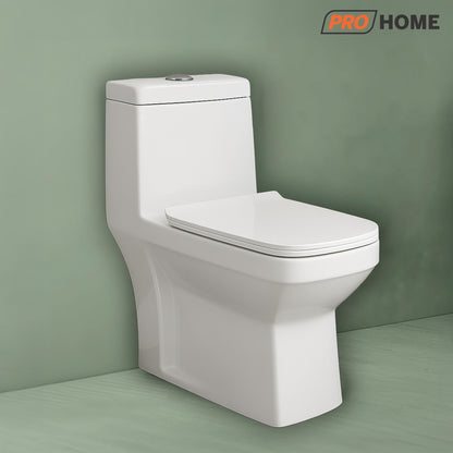 ProHome Rimless One-Piece Western Commode – Premium Ceramic, Floor Mounted, Glossy White Finish