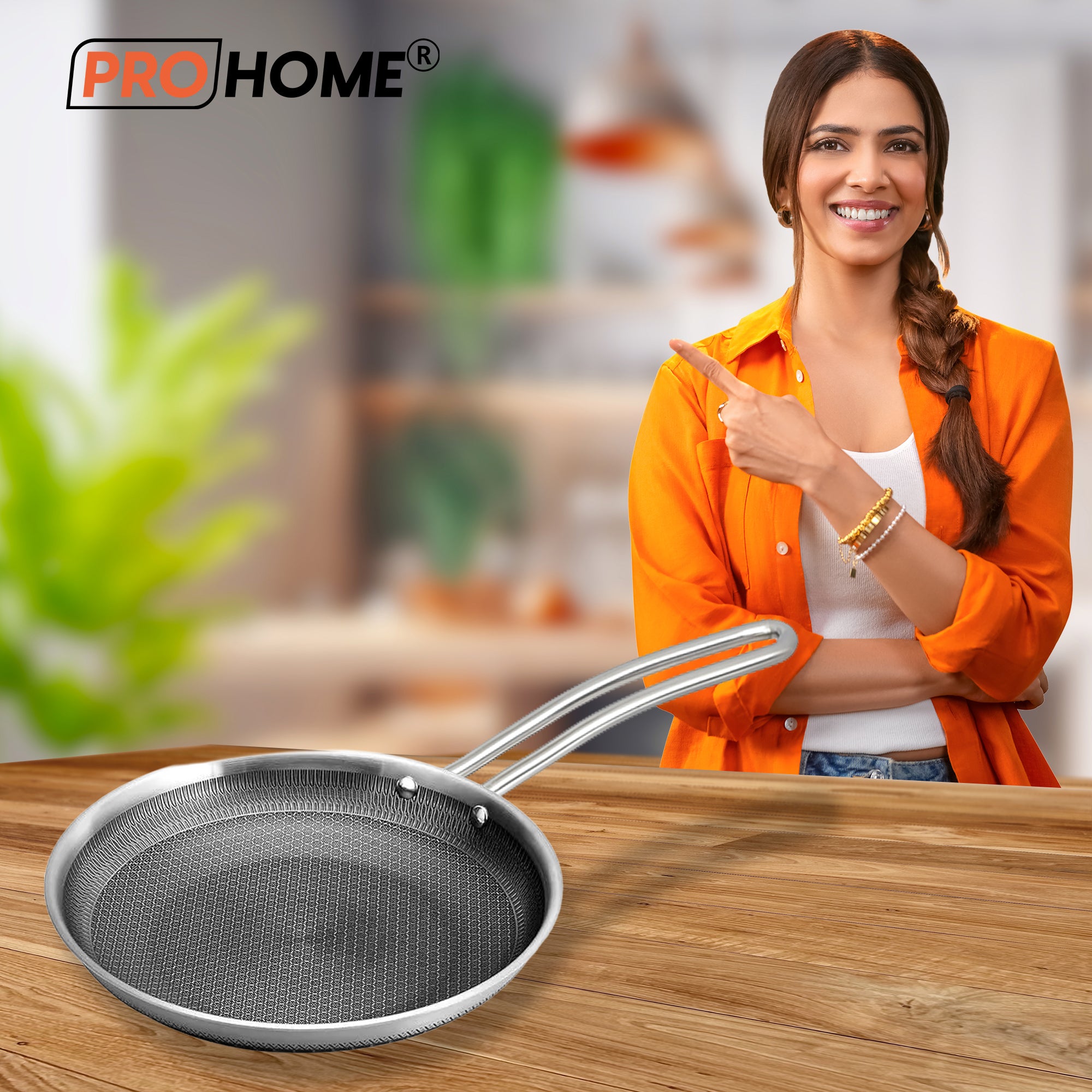 ProHome Spark Triply Stainless Steel Fry Pan 20 cm | Honeycomb Non-Stick | 1L