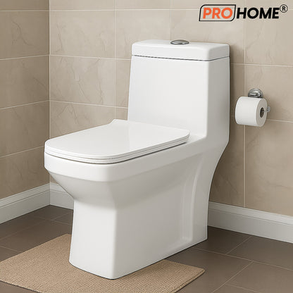 ProHome Rimless One-Piece Western Commode – Premium Ceramic, Floor Mounted, Glossy White Finish