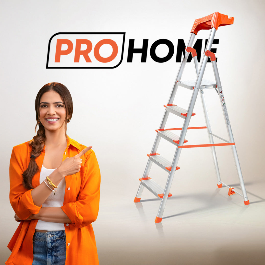 ProHome Apex 5-Step Heavy-Duty Foldable Ladder with Tool Tray & Anti-Slip Shoes.
