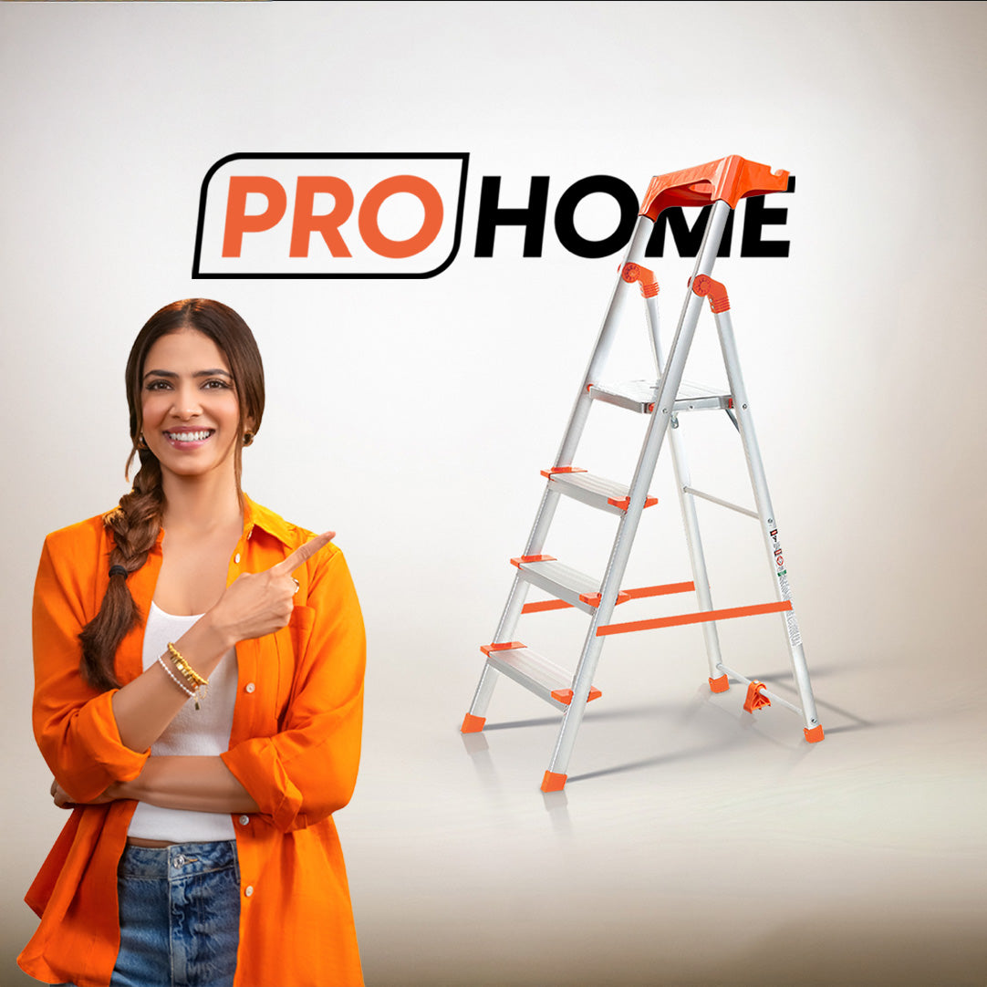 ProHome Apex 4-Step Heavy-Duty Foldable Ladder with Tool Tray & Anti-Slip Shoes.