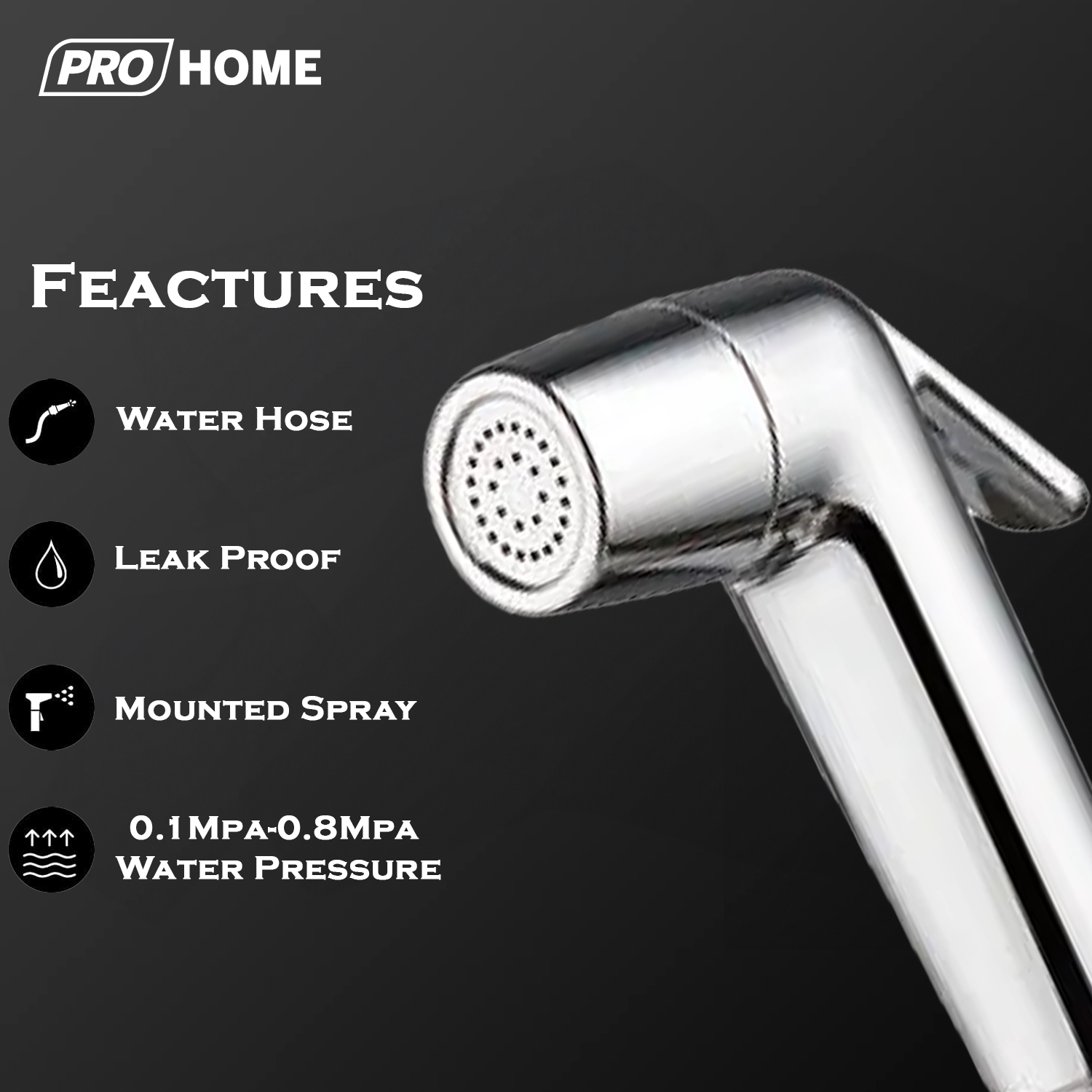 ProHome IRISH Modern Health Faucet Set | 1m Braided Hose & Wall Mount Hook | Bathroom Hygiene Tap