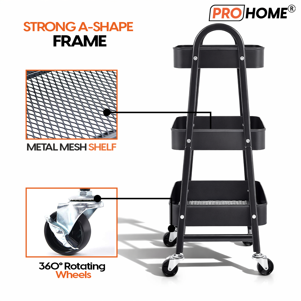 ProHome Smart 3-Layer Kitchen Storage Trolley with Smooth Rolling Wheels
