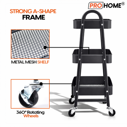 ProHome Smart 3-Layer Kitchen Storage Trolley with Smooth Rolling Wheels
