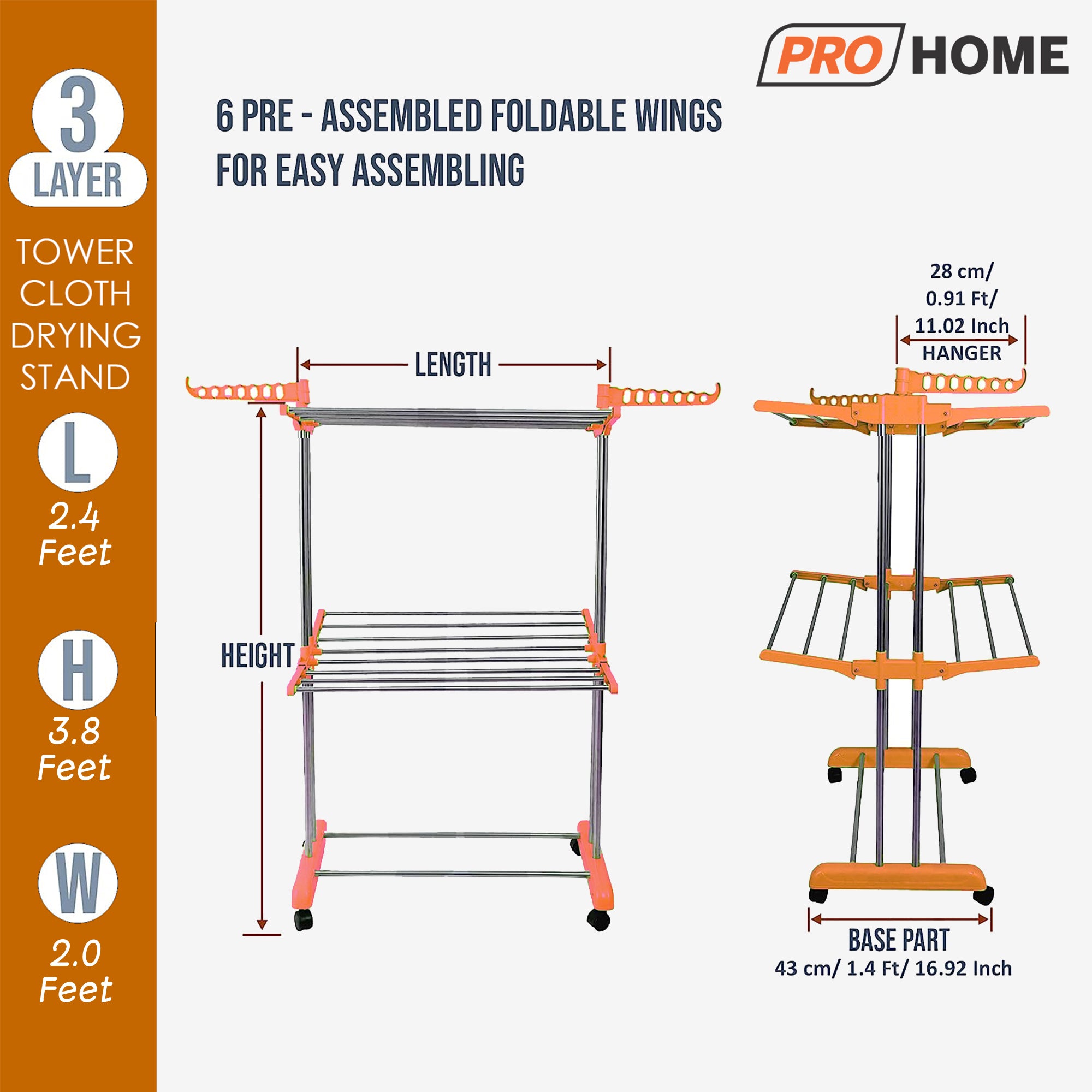 Premium Steel Tower Cloth Dryer Stand with Wheels  ( 2 Tier)