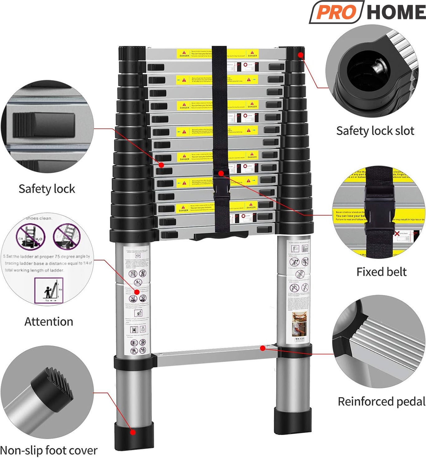 Multi-Purpose 5M Telescopic Aluminum Ladder – Extendable, Portable & Foldable.