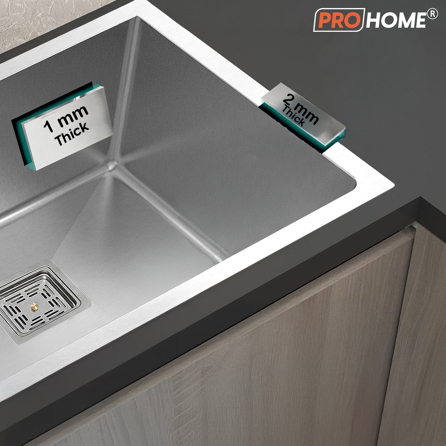 ProHome Single Bowl Handmade Kitchen Sink with Basket – 24"x18"x10" Satin Finish, Top Mount