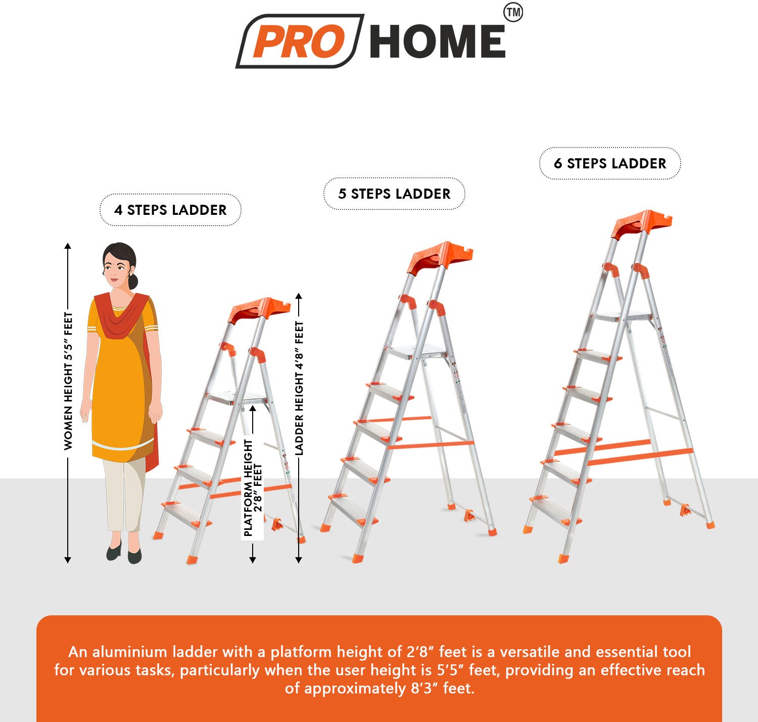 Apex 2 Steps Heavy-Duty Ladder with Tool Tray & 5 Anti Slip Shoes